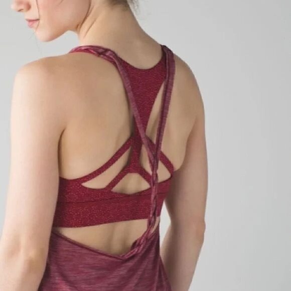 Lululemon Twist and Toil Athletic Sports Bra Tank Top Combo Maroon Red Sz 6 - Picture 2 of 10